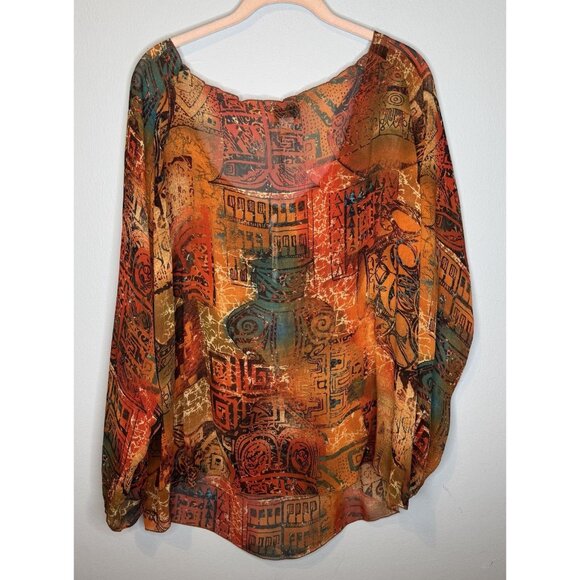 Chicos Size 3 Silk Top Multicolor Sheer Abstract Art Wear XL Extra Large - Picture 2 of 5